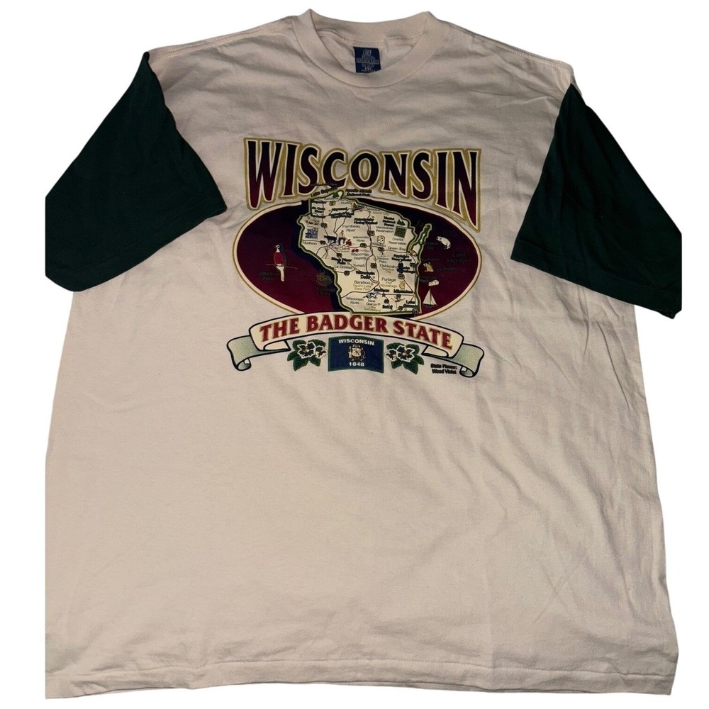 Vintage 90s Wisconsin Ringer T-Shirt Belton Single Stitch Graphic Tee Mens XXL
